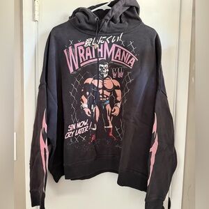 Wrathboy Wrath Mania Black Graphic Hoodie with Pink Accents, Heavyweight Size XL